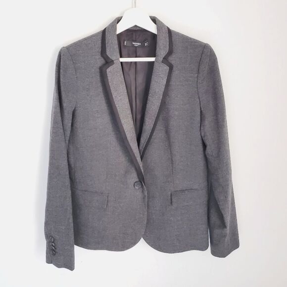 Mango Basics Padded Shoulders Gray Blazer Size 4 - Picture 1 of 3